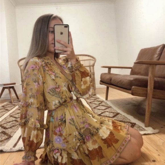 Bohemian Pink Floral Print Ruffle Sleeve Mini Dress - Picture 7 of 12